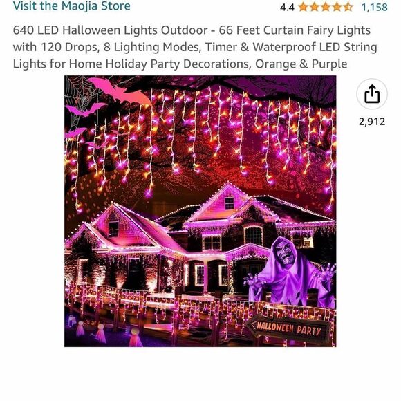 MAOJIA  Purple Orange String Lights 66 ft Icicle Lights - Picture 1 of 9